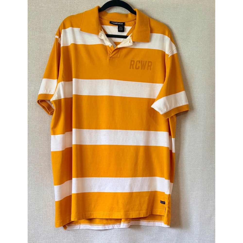 Rocawear Mens 3XL Striped Polo Shirt Yellow White Short Sleeve RCWR Streetwear